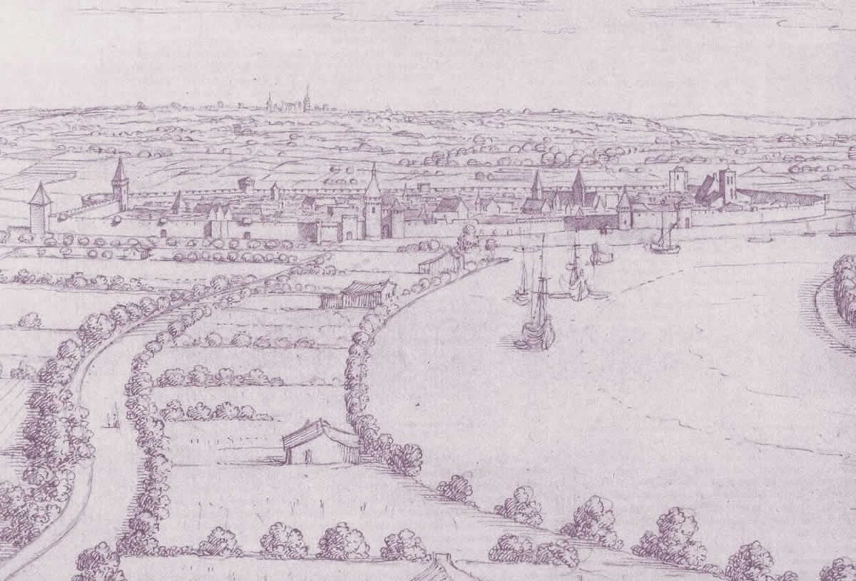 Libourne, vue depuis le tertre de Fronsac, dessin à la plume d’Herman Van der Hem, vers 1640 © cliché Bibliothèque nationale de France Libourne, vue depuis le tertre de Fronsac, dessin à la plume d’Herman Van der Hem, vers 1640 © cliché Bibliothèque nationale de France